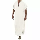Generisch Herren Nachthemd Kurzarm Kaftan Herren Baumwolle Cotton Robes V-Ausschnitt Nachtwäsche Mit Taschen Herrenhemd