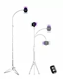 Aureday Handy Stativ 225cm Mit 38cm Flexibler Schlauch, 360° Drehbar, Bluetooth Fernbedienung Und Halterung Für iPhone, Android-Handys Und Kameras (Silber)