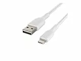 Belkin geflochtenes Lightning-Kabel (Boost Charge Lightning-/USB-Kabel für iPhone, iPad, AirPods) MFi-zertifiziertes iPhone-Ladekabel, geflochtenes Lightning-Kabel (1 m, Weiß)