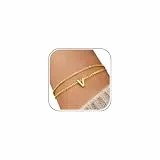 J.Fée Armband Damen Gold, Personalisiertes Armband Gold Schmuck Armbänder Damen Geschenke Für Frauen Geschenke Für Mama Buchstabe V