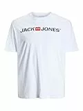 JACK & JONES Herren Designer Rundhals T-Shirt JJECORP Logo Übergrößen Kurzarm Jersey Plus +Size Shirt, Farben:Weiß, Größe:4XL