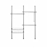 WENKO Teleskop-System Herkules Duo, 3 Kleiderstangen, 2 Ablagekörbe, Ausziehbar, Pulverbeschichtetes Metall, 164-215 x 165-300 x 38 cm, Schwarz matt