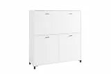 byLIVING Sekretär Montana/Sekretär matt weiß/Office-Schrank mit 1 Klappe und 2 Türen/Schwarze Griffe/B 120, H 127, T 40 cm