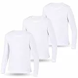 LOREZA ® 3er Pack Kinder Jungen Mädchen Uni Langarm Langarmshirt Unterhemden (128-134 (8-9Jahre), Weiss)