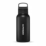 LifeStraw Go Serie - Isolierte Edelstahl-Trinkflasche mit Wasserfilter 1l für die Reise & jeden Tag - entfernt Bakterien, Parasiten, Mikroplastik + verbesserter Geschmack, Nordic Noir (schwarz)