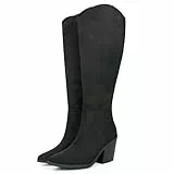Hawkwell Damen-Stiefel mit kniehohem Absatz und Blockabsatz, spitzer Zehenbereich, klassischer Abendstiefel, Schwarzes Wildleder, EU 38