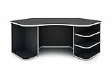 byLIVING Schreibtisch THANATOS / Gaming-Tisch in Anthrazit mit Kanten in Weiß / Eck-Schreibtisch mit viel Stauraum und XXL Tischplatte / Computer-Tisch / PC / Arbeits-Tisch / 198x76x85cm (BxHxT)