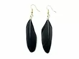 Miniblings Feder Ohrringe Hänger Federn Vogelfeder Boho Hippie schwarz - Handmade Modeschmuck I Ohrhänger Ohrschmuck vergoldet