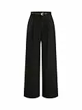 GORGLITTER Damen Hosen Elegant Breites Bein Anzughose Lange Hose mit Taschen Weite Hose Damenhose Locker Freitzeithose Schwarz M