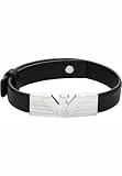 Emporio Armani Herrenarmband Logoplakette Edelstahl Leder schwarz, EGS3075040