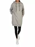 DENIMFY Hoodie Damen lang Oversized DFAnna Kapuzenpullover Pullover Sweatkleid Kapuzenkleid Streetwear Print Taupe S, Größe:S, Farben:Taupe