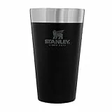 Stanley Adventure Stacking Bierkrug 473 ml - Edelstahl Thermobecher Hält 4 Stunden Kalt - BPA-Frei - Stapelbare Doppelwandiger, Vakuumisolierter Thermotasse - Spülmaschinenfest - Matte Black