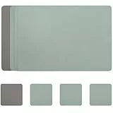 Myir JUN Tischsets Abwaschbar und Untersetzer, Platzset Leder Platzdeckchen Abwaschbar Doppelseitigen Tischsets Umkehrbares Tischset rutschfest Tischset Lederoptik (Grau Salbeigrün, Satz von 4)