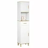 EUGAD Badezimmerschrank,Hochschrank, Badschrank mit 5 Fächern 1 Schublade, weiße Kommode im Badezimmer, Schrank mit verstellbaren Trennwänden, weiß 40x180x30 cm