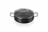 Le Creuset Aluminium-Antihaft Schmorpfanne mit Glasdeckel, 24 cm, 51113240010500, Schwarz