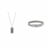 Emporio Armani Herren Silberfarbene Edelstahl Halskette und Armband, Set