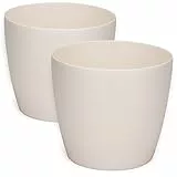 PECZEKO Glänzende Blumentöpfe - Deko Pflanztopf für Blumen & Kräuter - Langlebige & leichte runde Kunststoff-Pflanzentöpfe für Wohn- & Esszimmer, Küche, Terrasse, Balkon - 2er-Set - (Beige, ø 15 cm)