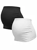 Herzmutter Bauchband Schwangerschaft - 2er-Set - Baumwolle - Umstands-Bauchbänder - Rückenwärmer-Shirtverlängerung - 6000 (Schwarz/Weiß, L)