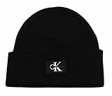 Calvin Klein Herren MONOLOGO Patch Non-Rib Beanie K50K511743 Gestrickte Mütze, Schwarz (Black), OS