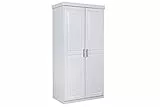 Inter Link - Kleiderschrank - Drehtürenschrank - Wäscheschrank - Garderobenschrank - Schlafzimmerschrank - 2 Türen - Kiefer massiv - Hakon - Weiß lackiert