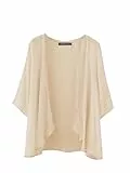 ZANZEA Kimono Damen Strand Leichter Sommer Cardigan 3/4 Arm Kurz Strickjacke Dünne Cover Up Casual Strandponcho B-Beige L