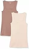Amazon Essentials Damen Schmal Geschnittenes Tanktop Mit Quadratischem Ausschnitt, 2er-Pack, Hellbeige/Dunkles Taupe, M