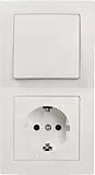McPower Lichtschalter-Steckdosen Kombination | Flair | 2-fach Set, Schalter und Steckdose mit Rahmen, 250V~/10A, Unterputz, für Wohnräume, Küche, Büro, weiß matt