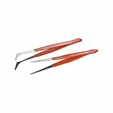 Goobay 77102 Griffisolierte Pinzetten im Set 2-Teilig mit einer abgewinkelten und einer geraden Pinzette aus rostfreiem Stahl