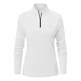 donhobo Damen T-Shirt Langarmshirts Pullover Outdoor Trainings Sportshirt Yoga Sweatshirts mit 1/4 Reißverschluss (Weiß, XL)
