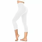 FuelMeFoot 3/4 Leggings Damen High Waist Schwarz Capri Leggins Blickdicht für Sport Yoga Gym.A2-Weiß L/XL