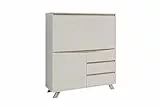 byLIVING Valentin Sekretär Schreibtisch, platzsparender Schreibtischschrank fürs Homeoffice mit Stauraum, 3 Schubladen und Kabelmanagement, B 120, H 127, T 38 cm, Kaschmir Beige/Eiche