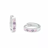 Amor Creolen 925 Sterling Silber Mädchen Kinder Ohrschmuck, mit Zirkonia synth., 1,2 cm, Lila, Kommt in Schmuck Geschenk Box, 2021277