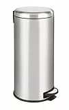WENKO Küchen Abfalleimer Leman, 30 Liter, Mülleimer mit Absenkautomatik, Tretfunktion, herausnehmbarem Einsatz, aus rostfreiem Edelstahl, 30,5 x 64 x 37,5 cm