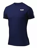 TCA Sportbekleidung Activewear für Herren - Männer Sportshirt Kurzarm - atmungsaktives Funktionsshirt für Herren - Männer Laufshirt & Atomic Sport Shirt - Quickdry Gym Shirt - Dunkelblau(UPF 50+), L