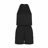 Ejoyous Ärmelloser Rückenfreier Jumpsuit für Damen, Sommer Damen Kurzarm Overall Lässiger Rückenfreier Kurzer Jumpsuit Dehnbare Taillenlose Rückenfreie Lässige Shorts(XL-Schwarz)