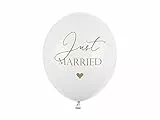 PartyDeco Latex Luftballons mit Just Married Aufdruck in Gold für Hel - Weiße Luftballons mit Aufdruck - Durchmesser ca. 30 cm (1 Op. 50 Stück) für Hochzeit Geburtstag Hochzeit Babyparty
