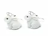 Miniblings Kaninchen Ohrringe Hänger Hase Häschen Haustier Ostern Flock weiß - Handmade Modeschmuck I Ohrhänger Ohrschmuck versilbert