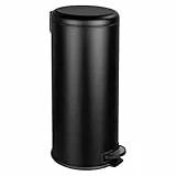 WENKO Küchen Abfalleimer Leman, 30 Liter, Mülleimer mit Absenkautomatik, Tretfunktion, herausnehmbarem Einsatz, aus lackiertem Stahl, 30,5 x 64 x 37,5 cm, Schwarz matt