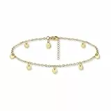 GD GOOD.designs Fußkettchen für Damen in Gold I 18K Vergoldete, wasserfeste Plättchen Fußkette verstellbar (22-27cm) aus Edelstahl I Goldener Frauen Fußschmuck mit Coins