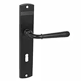 domino Türgriff 72 Drückergarnitur BB-Buntbart Set Langschildgarnitur Türklinke für Zimmertür, Bürotür, Kellertür & Innentür L-Form Türdrücker-Set aus Znal Schwarz LOFT BLACK