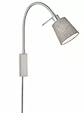 Fischer & Honsel flex, Bettleuchte, Wolke | nickelfarben| matt| Stoffschirm| grau Leinen/innen weiß| B: 11,00 cm, H: 40,00 cm,| Ausladung Wand: 35,00 cm| mit Schnurschalter| 1x E14 max. 10,0W