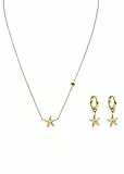 Purelei® Beach Star Set – Filigrane Kette & Creolen mit Seestern-Anhängern & Korallfarbenem Schmuckstein, Edelstahl 18K Vergoldet, Schmuckset, Schmuck für Frauen (Gold)