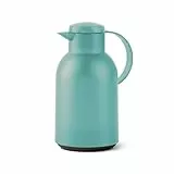 Emsa Samba Isolierkanne, 1,5 Liter, Thermoskanne mit Quick Press Verschluss zum einfachen Öffnen, 100% dicht, hält 12h heiß, 24h kalt, Made in Germany, Transluzent/Puder-Grün, N40121