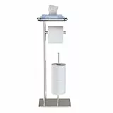 Freistehender Toilettenpapierhalter mit Ablagefläche Oben, Silber Toilettenpapierhalterständer, Boden-Klopapierhalter Stehend mit Platz für 4 Rollen