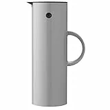Stelton Isolierkanne EM77 - Doppelwandige Isolierkanne für heiße/kalte Getränke | Tee- & Kaffeekanne mit Glaseinsatz, Magnetverschluss, Schraubdeckel, Vintage-Design - 1 Liter, Hellgrau