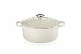 Le Creuset Signature Gusseisen-Bräter mit Deckel, Ø 20 cm, Rund, Für alle Herdarten und Induktion geeignet, Volumen: 2,4 l, 3,092 kg, Meringue, 21177207164430