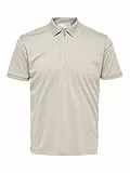 Selected Femme Herren Slhfave Zip Poloshirt, Oatmeal, M EU
