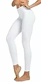 COOLOMG Damen Sport Leggings Yoga Lange Kompressionshose Trainingshose Weiß S