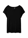 VERO MODA Damen Einfarbiges Stretch T-Shirt Basic Rundhals Top Oberteil Tief Angesetzte Schultern VMAVA, Farben:Schwarz, Größe:M