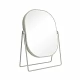 Jean & Len Kosmetikspiegel, aus Eisen, robust und Kratzfest, Mattes & stilvolles Finish in beige, Rückseite mit 3-facher Vergrößerung, ovaler Kleiner Spiegel, 20 x 27 cm